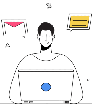Image of smiling man at laptop computer.