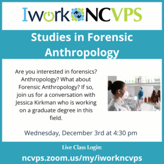 promotion for Studies in Forensic Anthropology with an image of a girl working on a computer