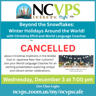 Culture Café promo with CANCELLED in red