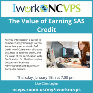 Sas promotion with an image of a girl working on a computer.