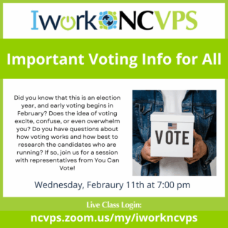 Iwork promotion with a photo of a person holding a vote sign