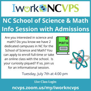 IworkNCPVS promotion for NCSSM with an image of a math book and atom